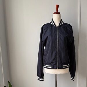 Brooks Brothers Navy Pinstripe Bomber Jacket with White Trim